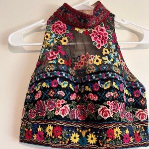 Sherri Hill Multicolor Floral Embroidered Crop Top